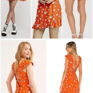 Free People Orange Floral Mini Dress
